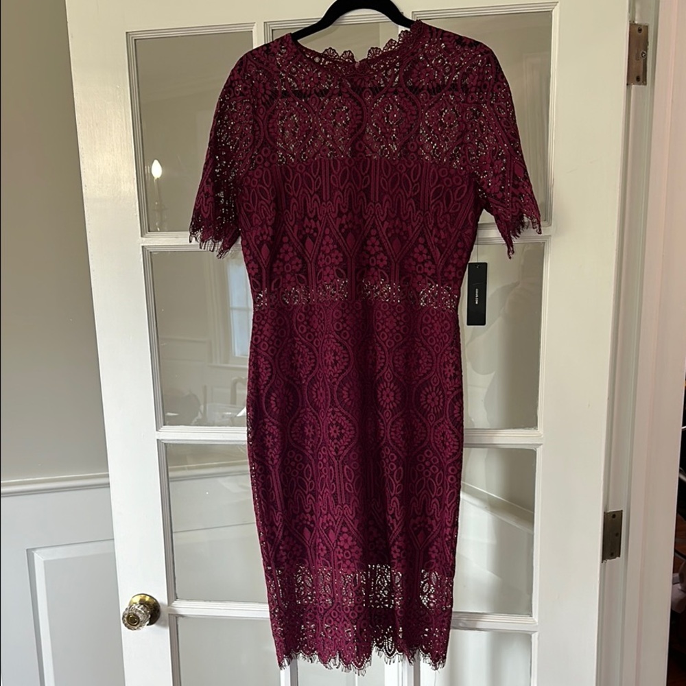 Lulu’s Remarkable Burgundy Sheer Lace Short Sleeve Mini Dress - Picture 2 of 8